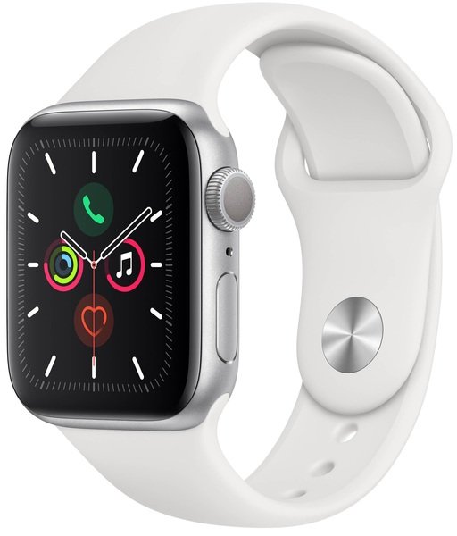 Apple Watch Series 5 (GPS + Cellular) 40mm Silver Aluminum Case with White Sport Band (MWWN2, MWX12)